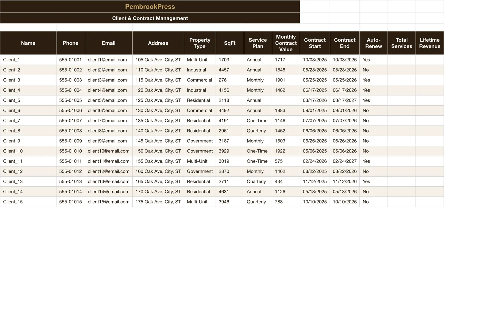 Pest Control Business, Client Database
