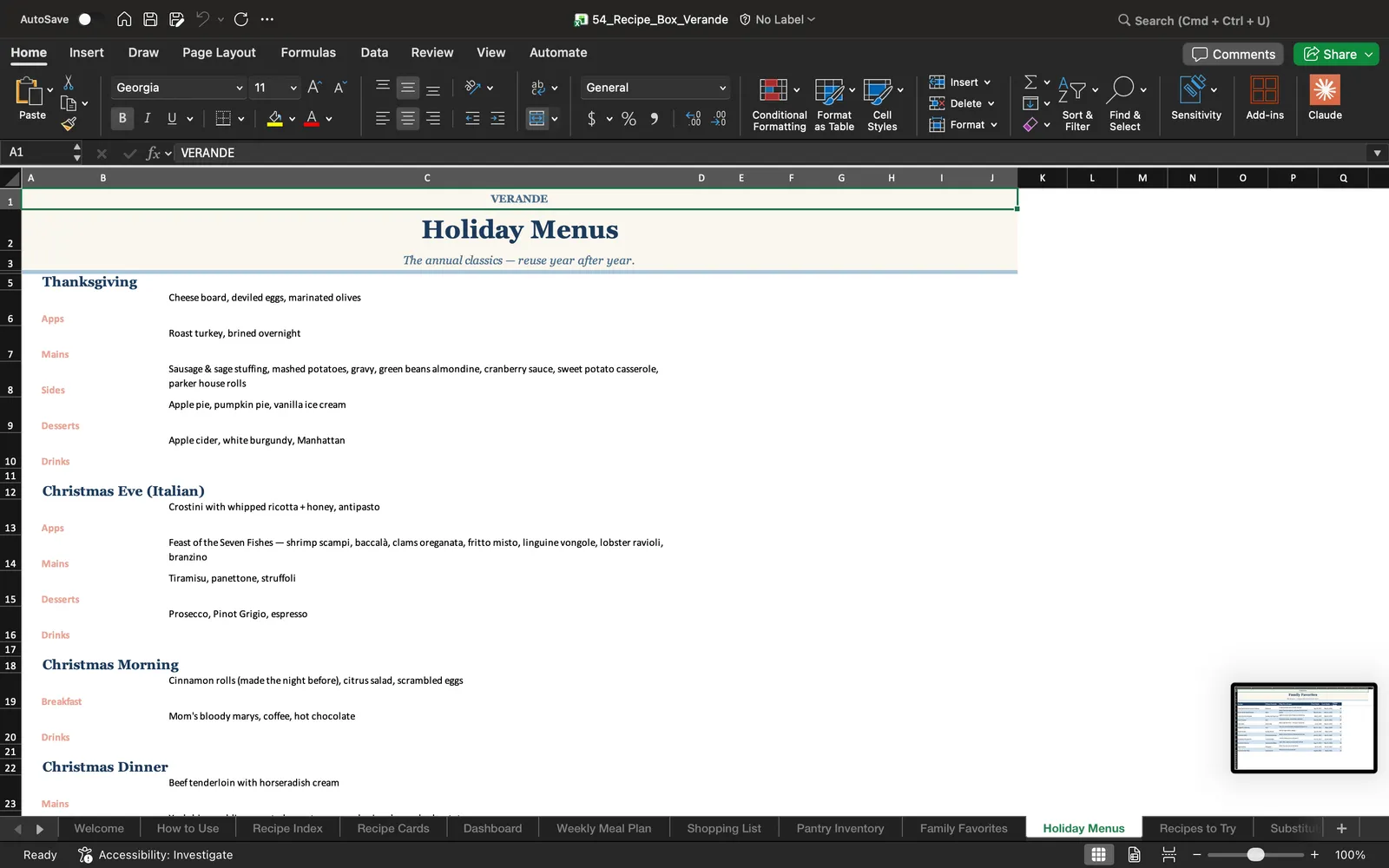 Recipe Box, Holiday Menus
