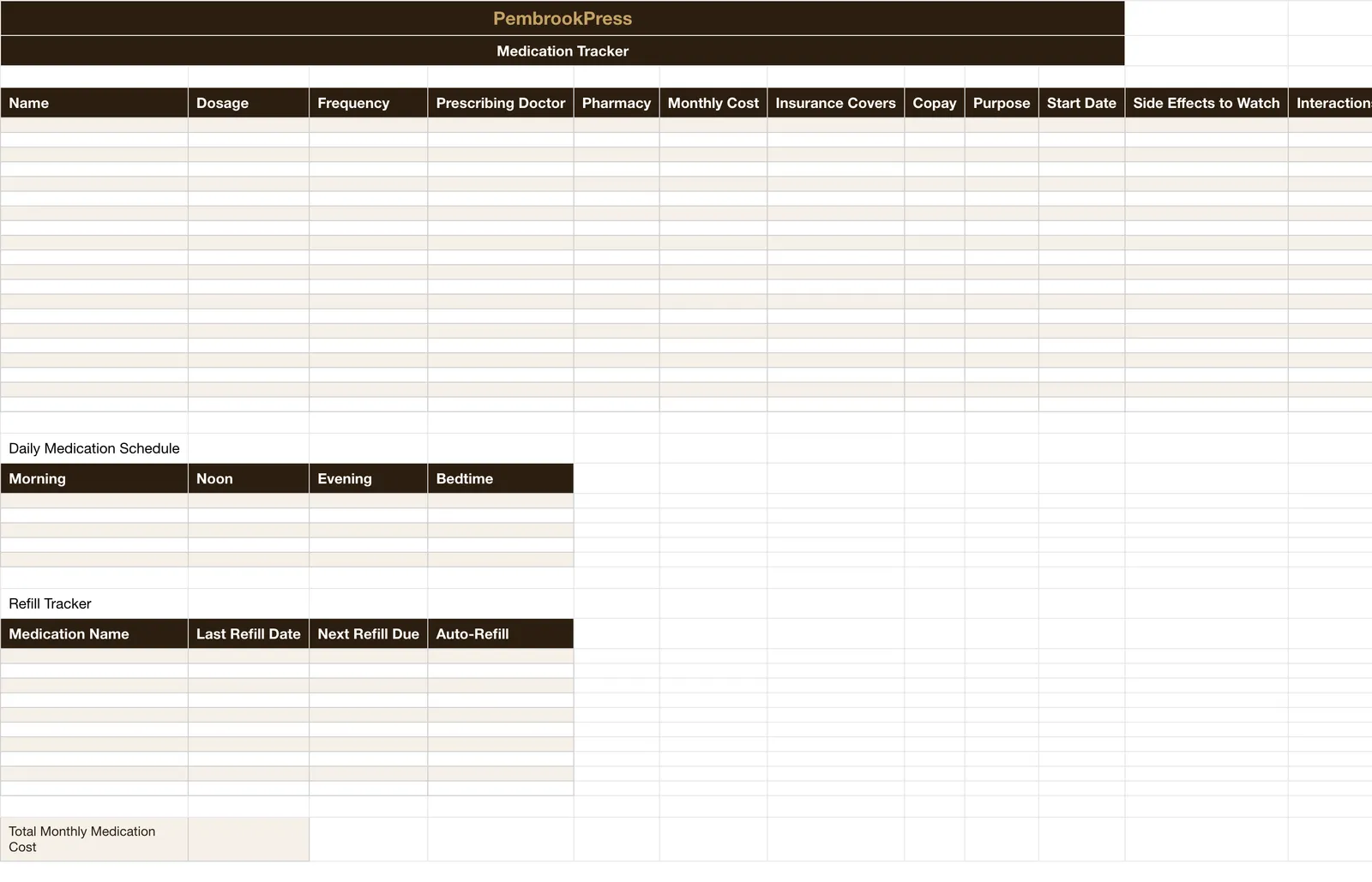 Senior Care Aging Parent Planner, Medication Tracker