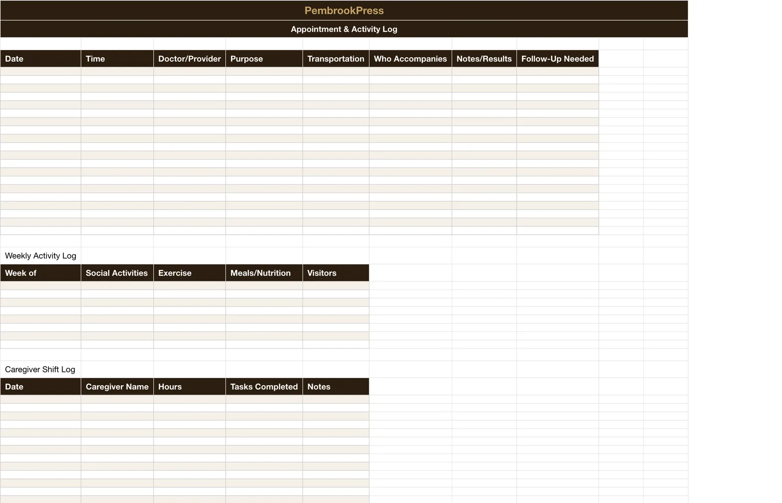 Senior Care Aging Parent Planner, Appointment & Activity Log
