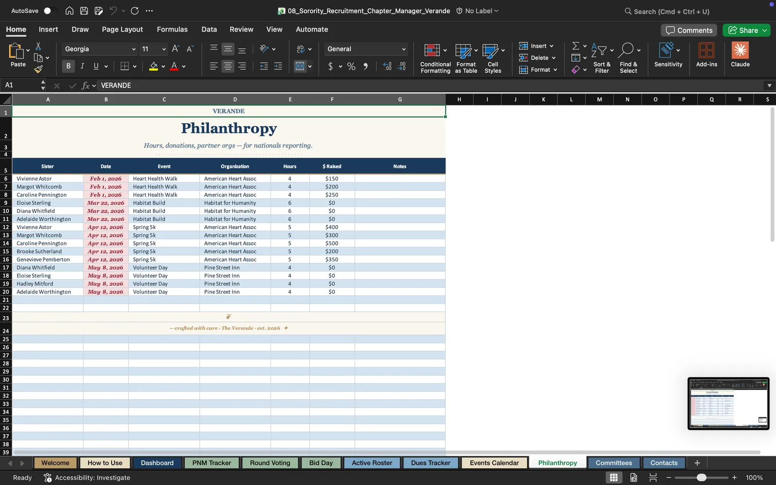 Sorority Planner, Philanthropy