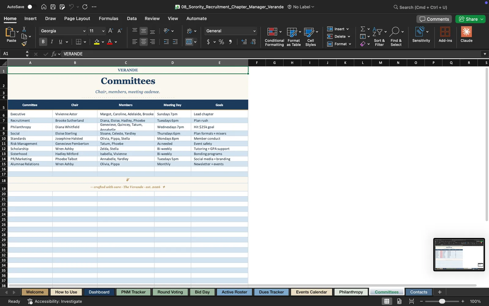 Sorority Planner, Committees