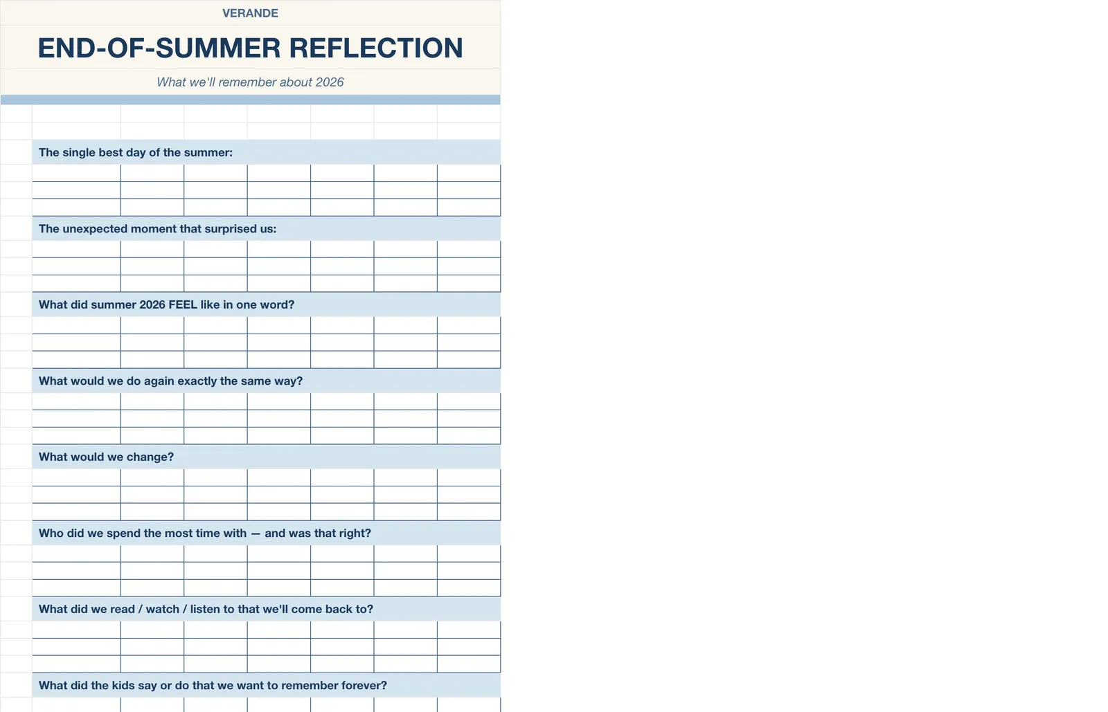 Summer Bucket List Memory Book, End-Of-Summer Reflection