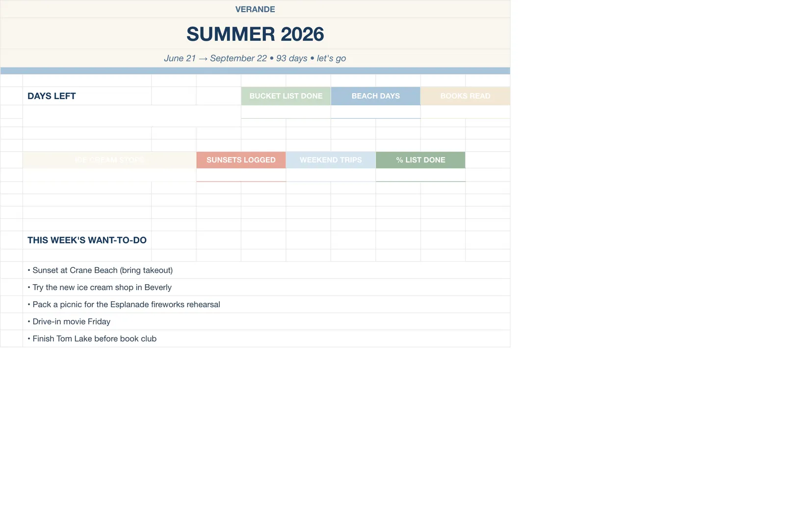 Summer Bucket List Memory Book, Summer Dashboard