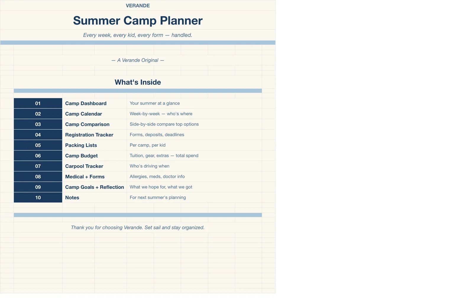 Summer Camp Planner, Welcome