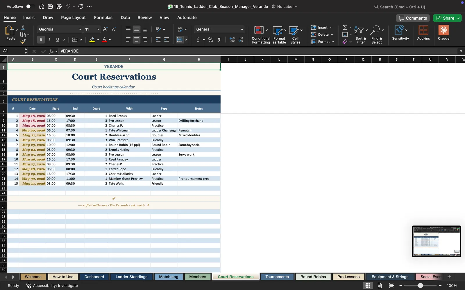 Tennis, Court Reservations