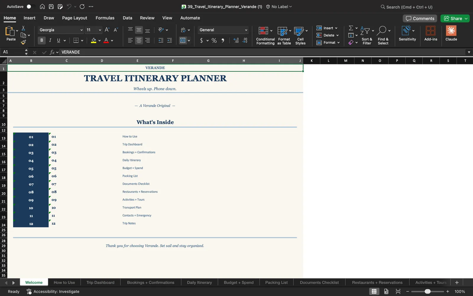 Travel Itenerary, Welcome