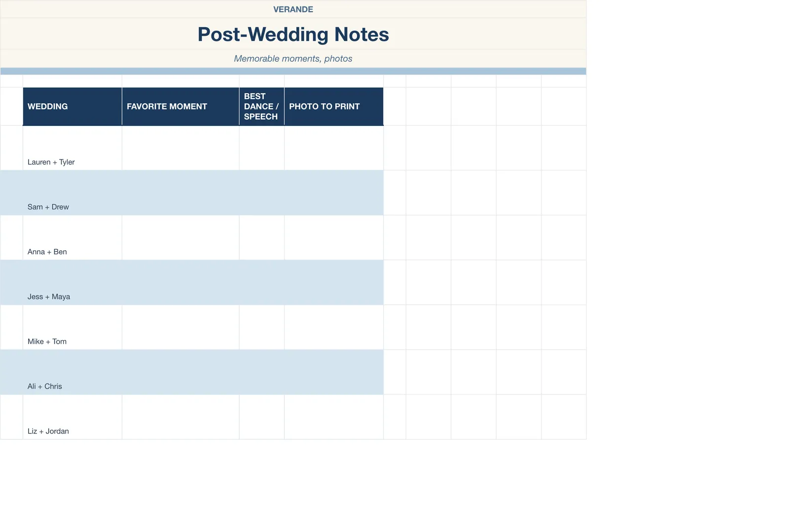 Wedding Guest Planner, Post-Wedding Notes