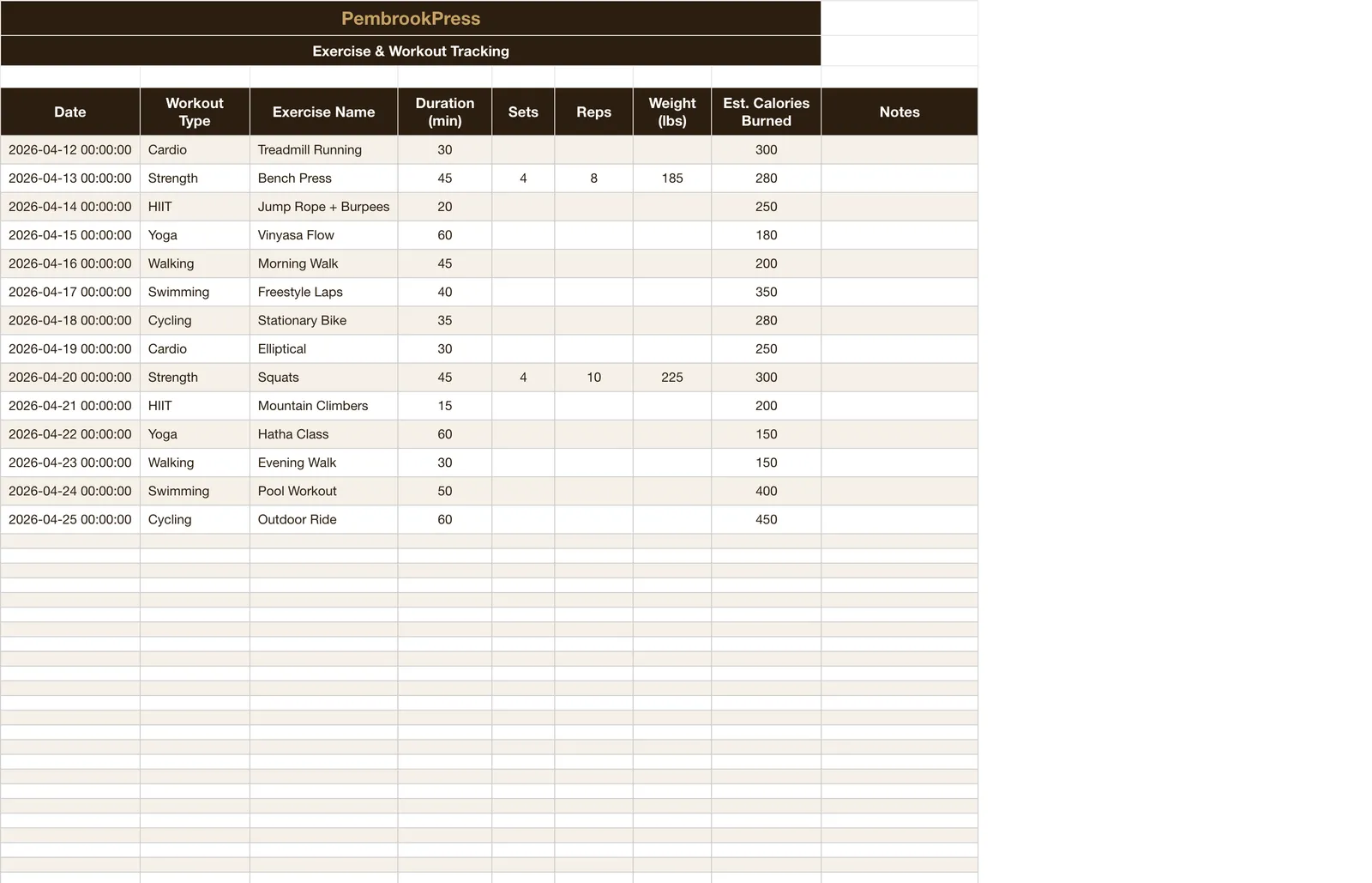 Weight Loss Fitness Goal Tracker, Workout Log