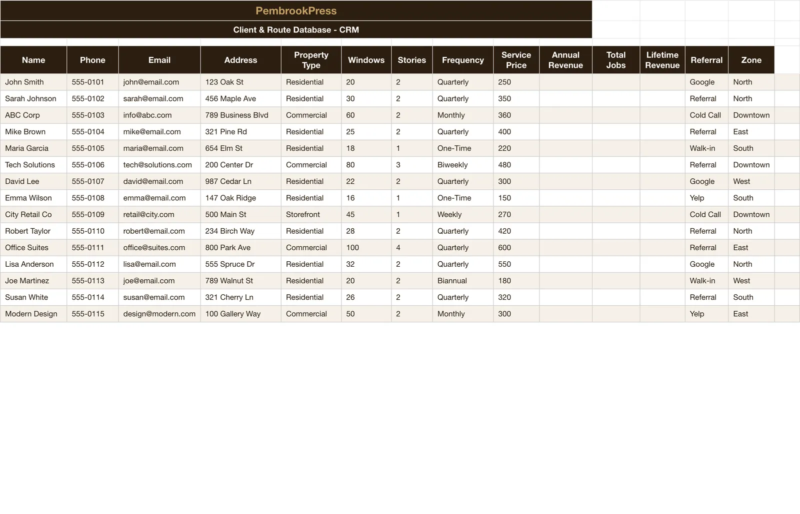 Window Cleaning Business, Client & Route Database