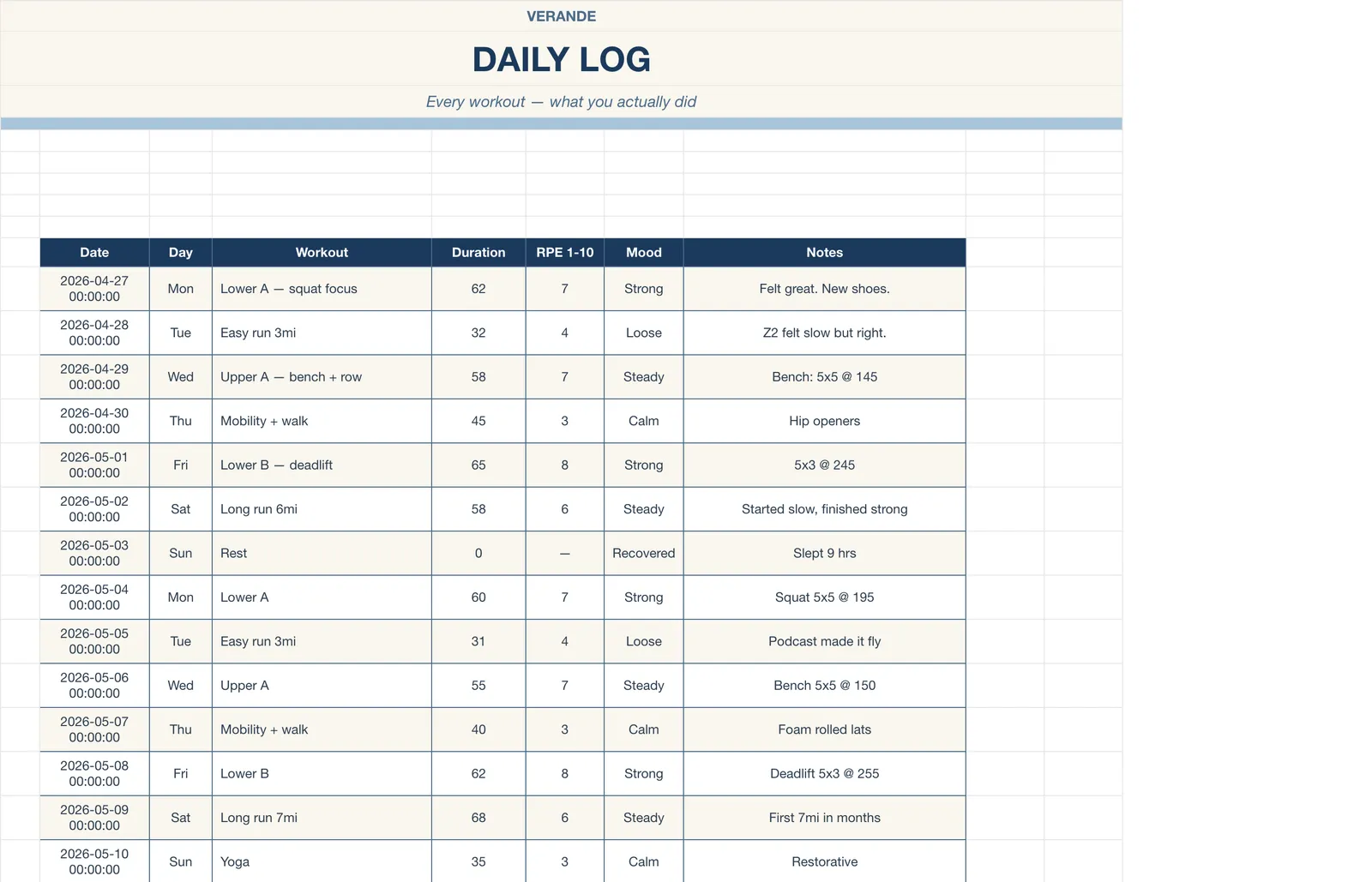 Workout Fitness Tracker, Daily Log
