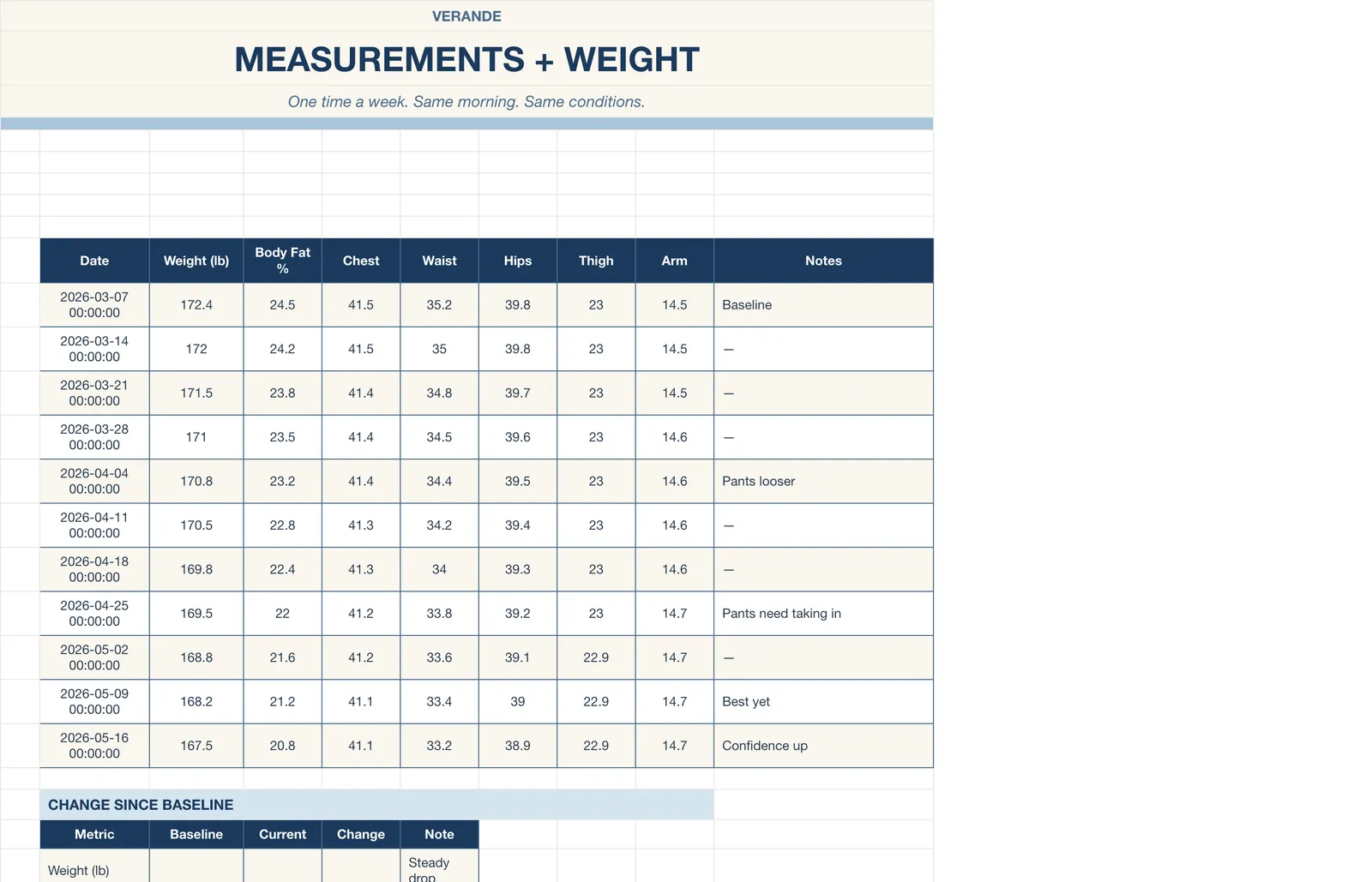 Workout Fitness Tracker, Measurements & Weight