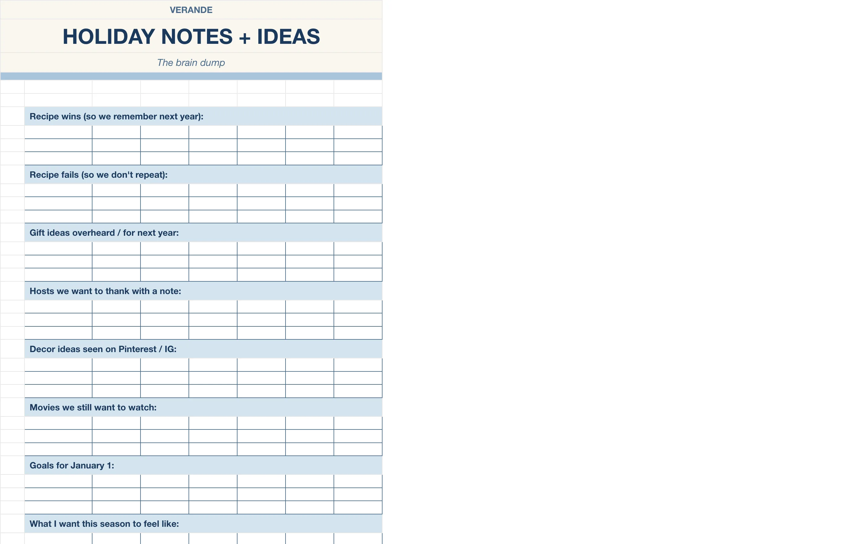 Christmas Holiday Planner — Notes