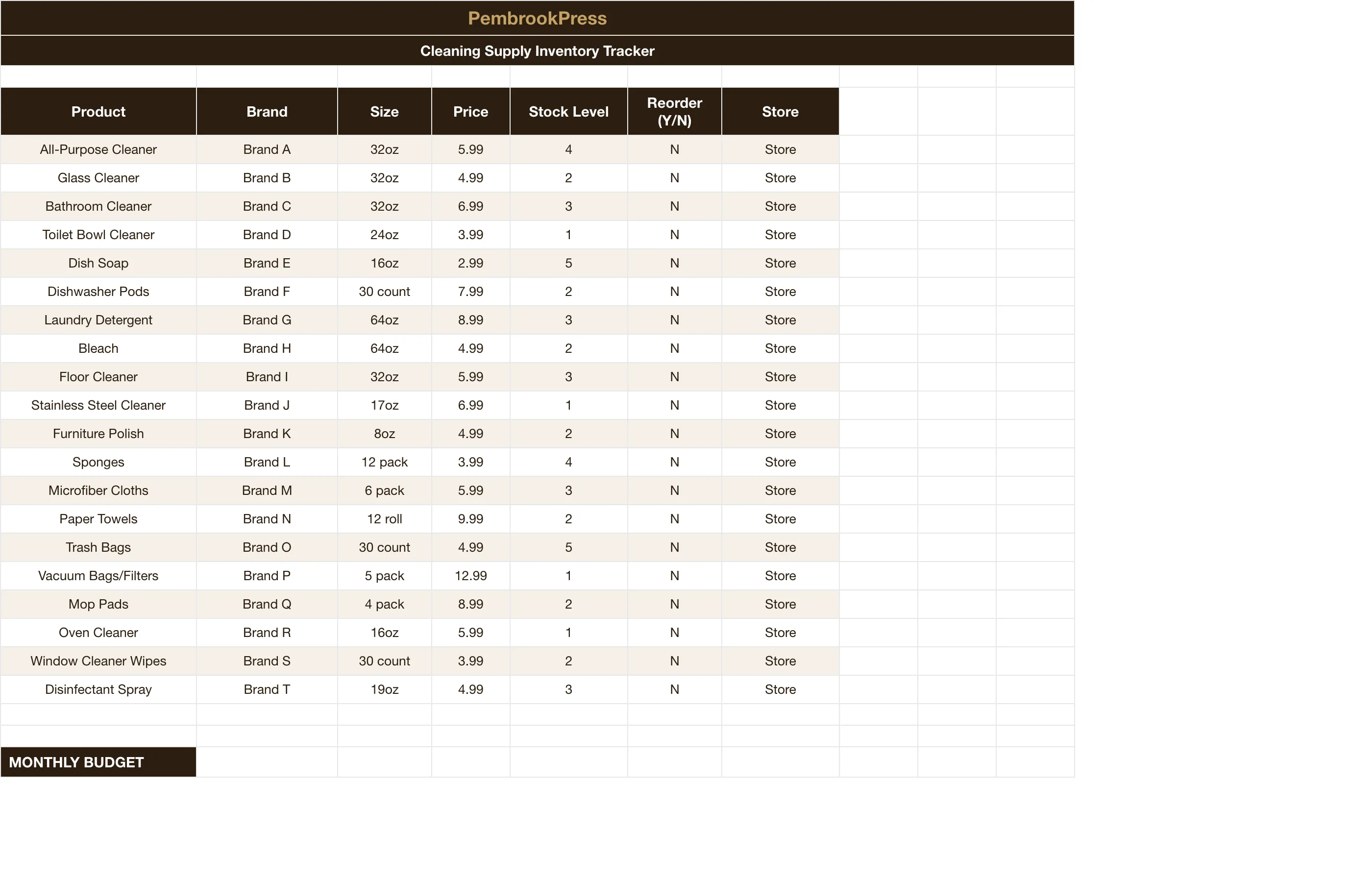 Home Cleaning Schedule Chore Chart — Cleaning Supply Inventory