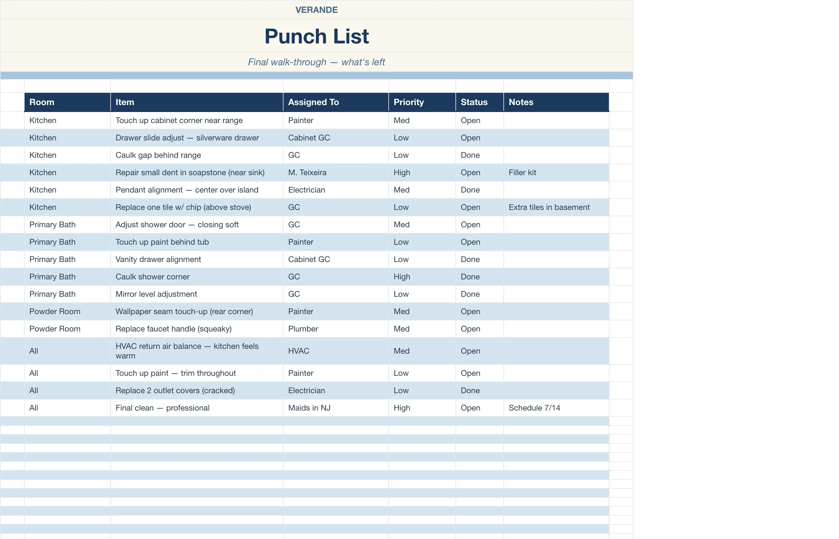 Home Renovation Tracker — Punch List