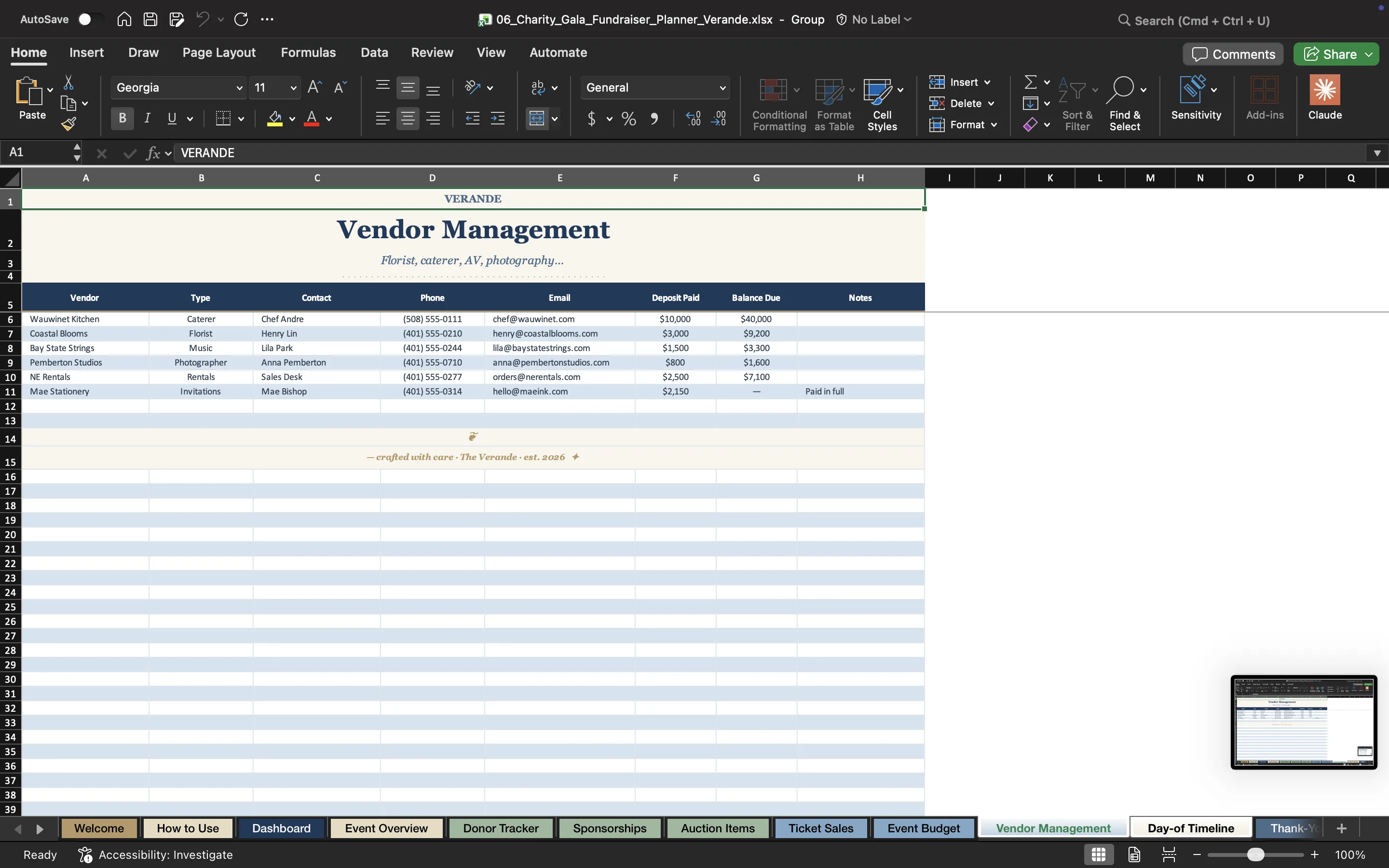 Nonprofit Budget Spreadsheet, Grant & Donation Tracker — Post-Event Thank-You & Tax Receipts